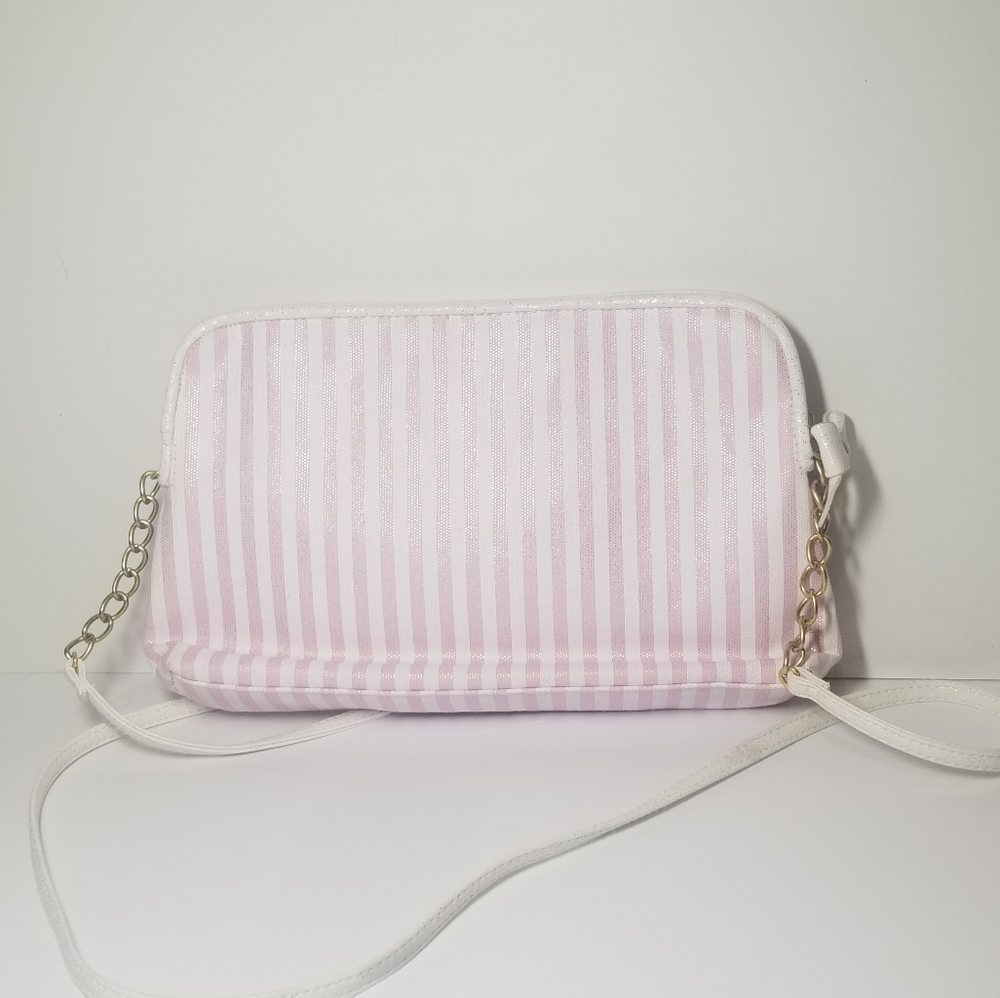 Juicy Couture Pink & White Crossbody Purse w/ Gold Hardware + Sparkle Bow - Picture 4 of 8